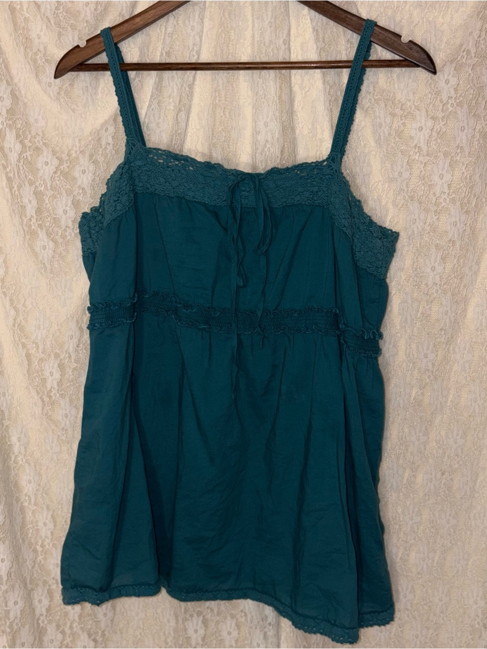 Teal Lace Trim Babydoll Tank Top